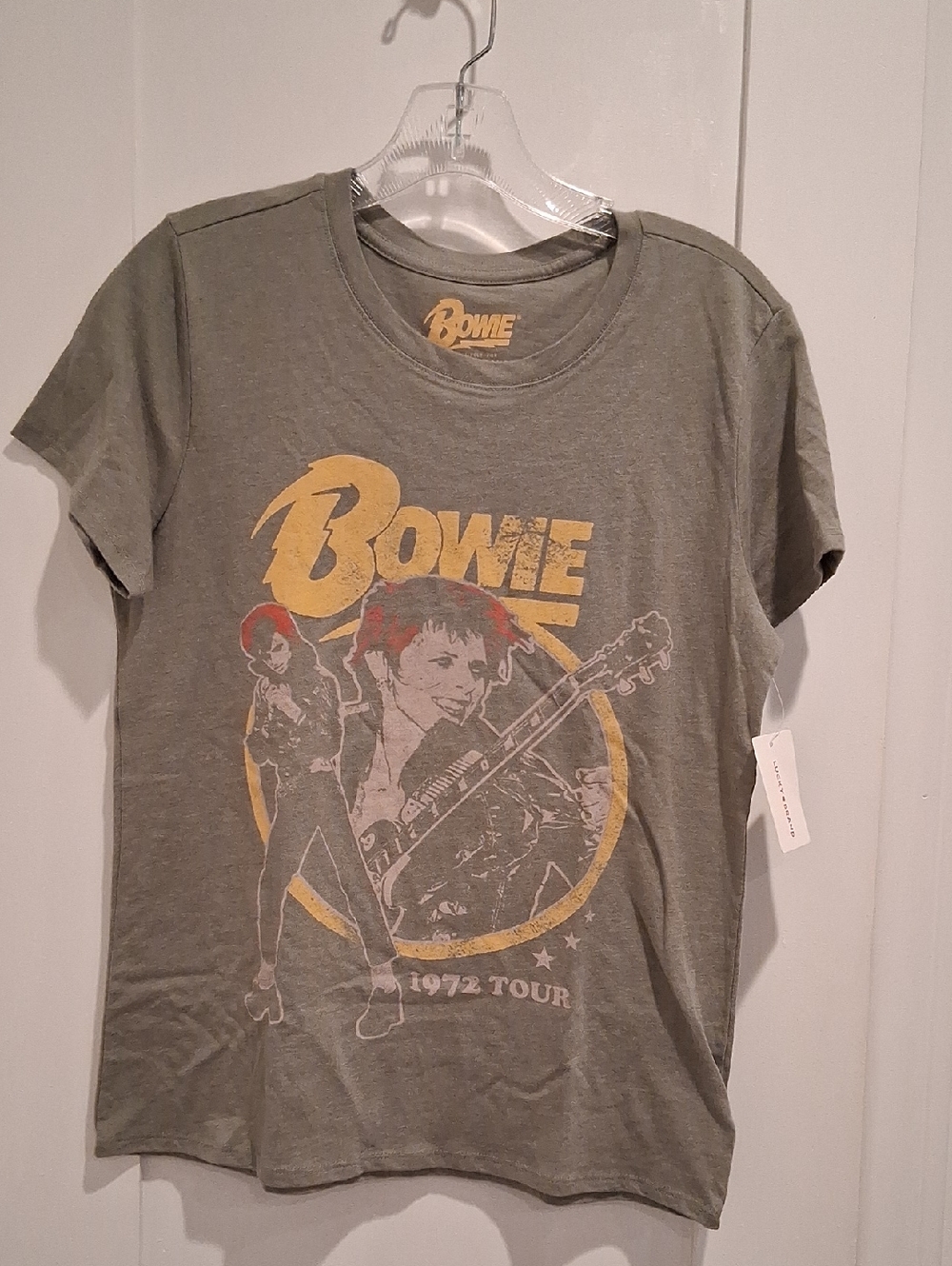 Lucky Brand David Bowie 1972 Tour Graphic Tee Olive Small Womens